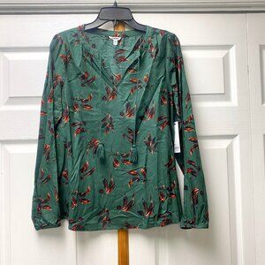 NWT - Sonoma Goods for Life Long Sleeve Green w/Leaf Print Blouse - Sz S